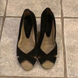 Andre Assous Black Peep Toe Espadrille Wedges
